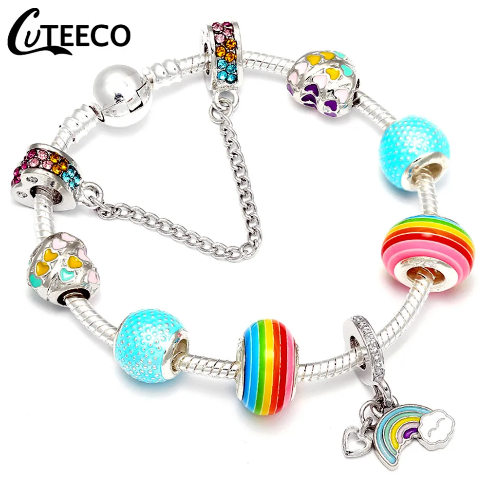 CUTEECO Радужный Браслет с подвеской с сердцем бисер Мурано подходят брендовые браслеты для женщин ювелирные изделия Прямая - Окраска металла: B