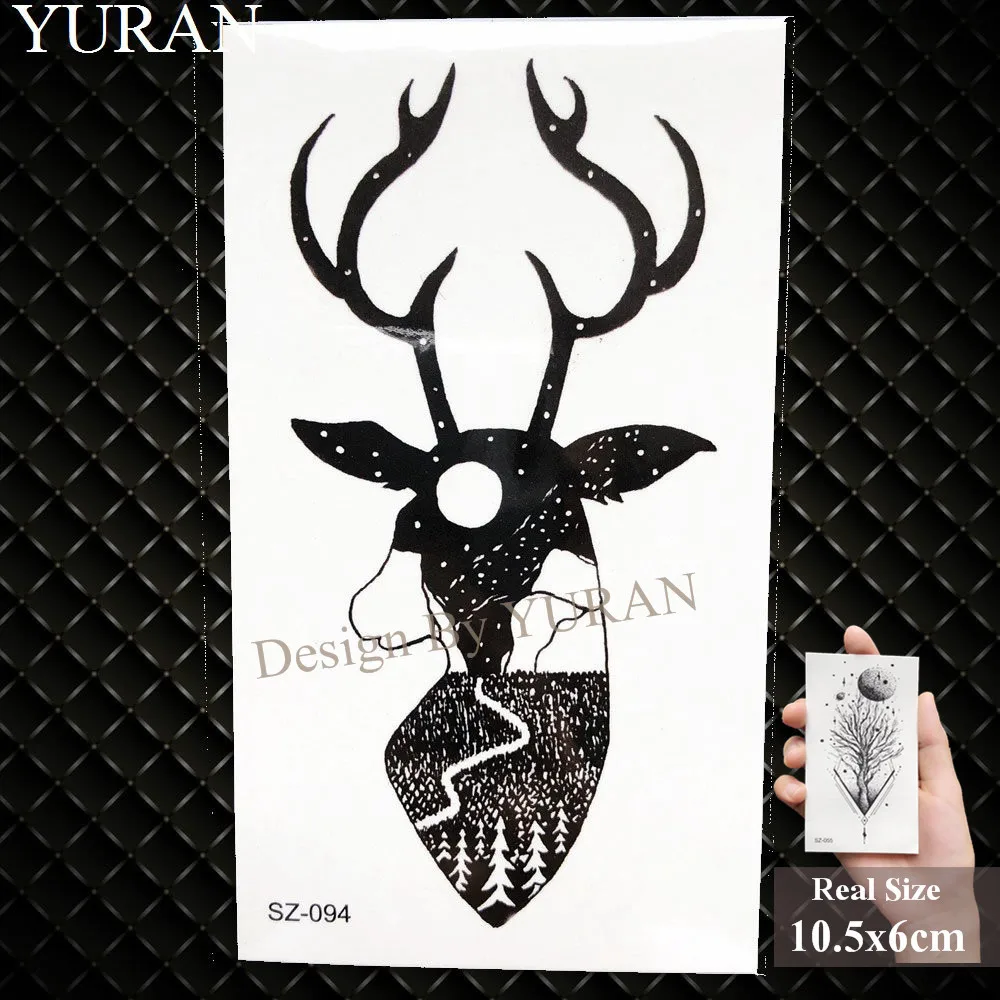 YURAN Diamond Timber Black Mountain Fox временная татуировка мужской стикер тело луна