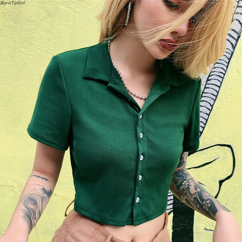 BornToGirl Лето 2019 г. пикантные короткая блузка рубашка для женщин короткий рукав