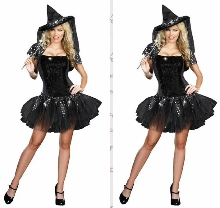 2015 Best Sale Fantasia Polyester Women Black Popular Naughty Witch Costumes Carnival Costume Stardard Ballroom Dance Dress |