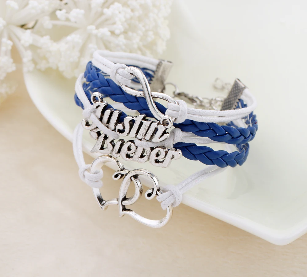 Мода любовника Джастин Бибер с серебряным покрытием браслет чистые сплава