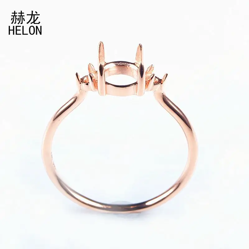 

HELON Three stone style Round 6mm & 2mm Semi Mount Wedding Ring Fine Jewelry Solid 14k Rose Gold Elegant Women Engagement Ring