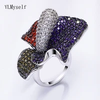 new multi colorful crystal zirconia big rings party trendy flower jewelry top quality beautiful large ring for women