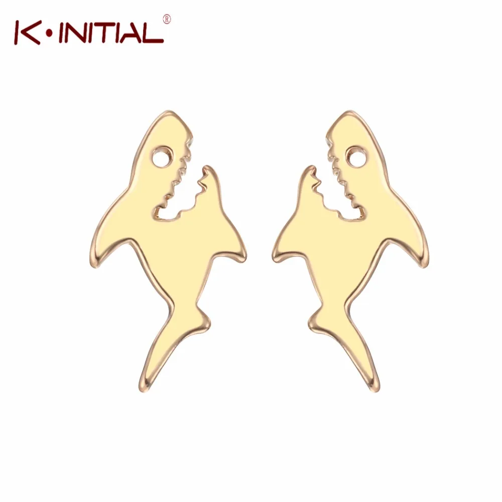 Серьги гвоздики Kinitial ужасная Акула серьги король с натуральными морскими