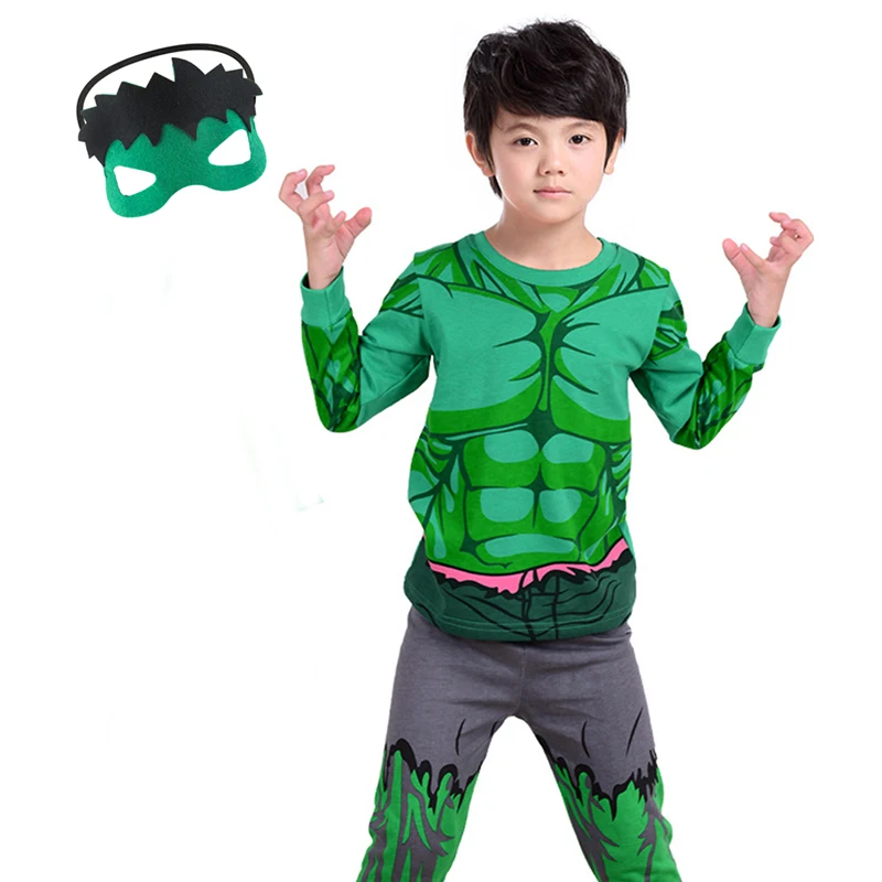 hulk-mask Детские пижамы для мальчиков с Халком, капитаном Америкой детские пижамы с Мстителями, Марвел пижамные комплекты с Железным человеком, человеком-пауком детская одежда для сна От 2 до 10 лет - Цвет: hulk-mask