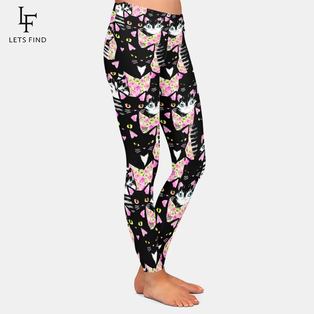 2019 Новая черная кошка леггинсы до середины талии для женщин большие размеры