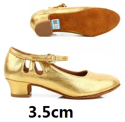 Gold 3.5cm Женская Обувь для бальных и латиноамериканских танцев, Детская/взрослая Современная обувь, Вальс Танго танцевальные туфли, Каблук 3,5/1,5 см VA30 - Цвет: Gold 3.5cm