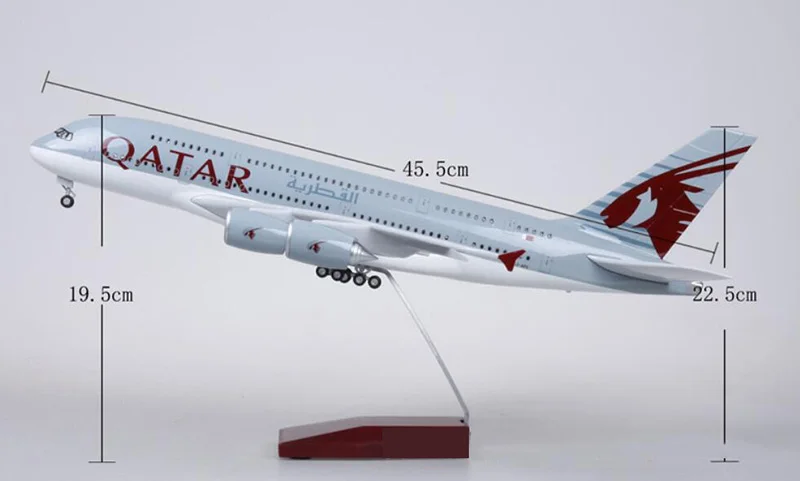 1/160 масштаб 50,5 см самолет Airbus A380 Катарская авиакомпания Модель W светильник и колесо литой пластик Смола самолет для сбора