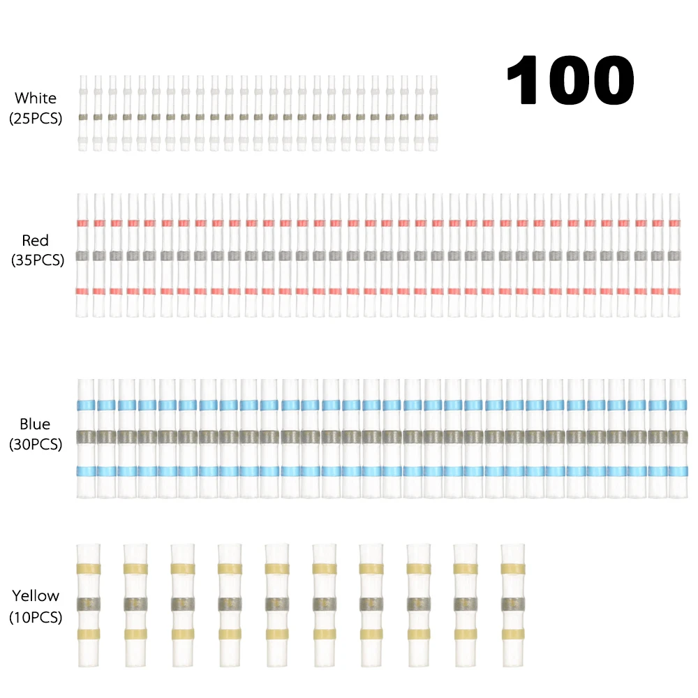 100 шт. термоусадочный стыковый соединитель клемма припоя уплотнение провода
