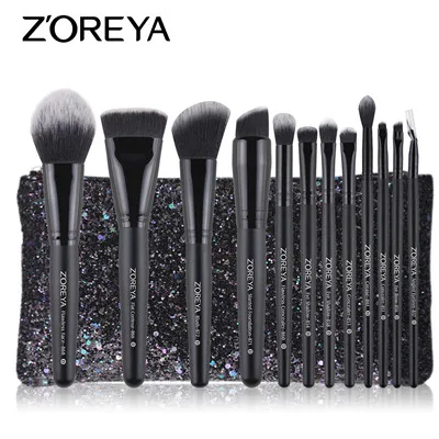 brush with bag ZOREYA набор кистей для макияжа 4/12 шт. кисти для макияжа пудра Румяна Тени для век смешивания кисти - Handle Color: brush with bag