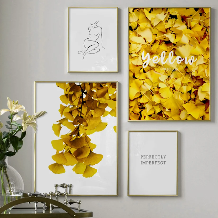

Ginkgo biloba Plant Leaves Abstract Line Wall Art Canvas Painting Nordic Posters And Prints Wall Pictures For Living Room Decor