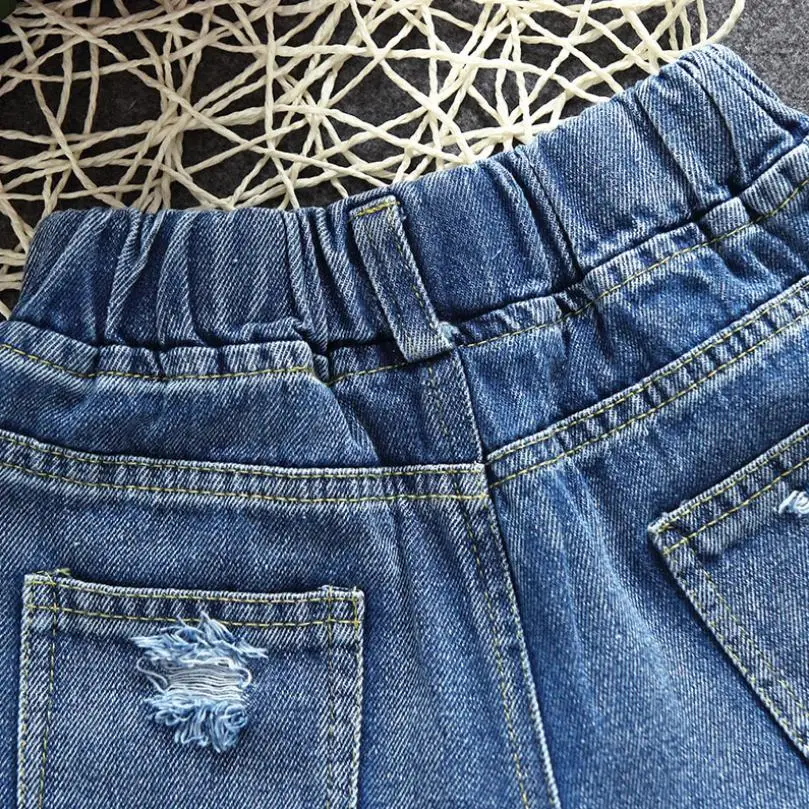 Детские джинсы с дырками для мальчиков и девочек повседневные джинсовые