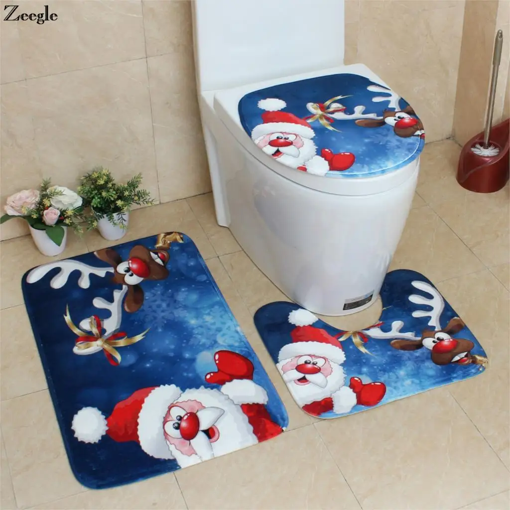 

Zeegle Bath Mats Bathroom Christmas Decor Bathroom Carpet Absorbent Toilet Mat Bath Rugs Non-slip Shower Mats Bathroom Rug Set
