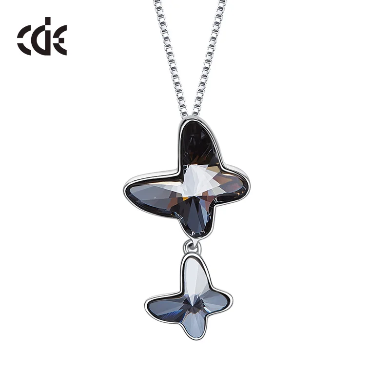 Silver phantom CDE 925 пробы Серебряное ожерелье украшено кристаллами Swarovski ожерелье с подвеской в виде бабочки женская цепочка серебряное ювелирное изделие - Цвет камня: Silver phantom