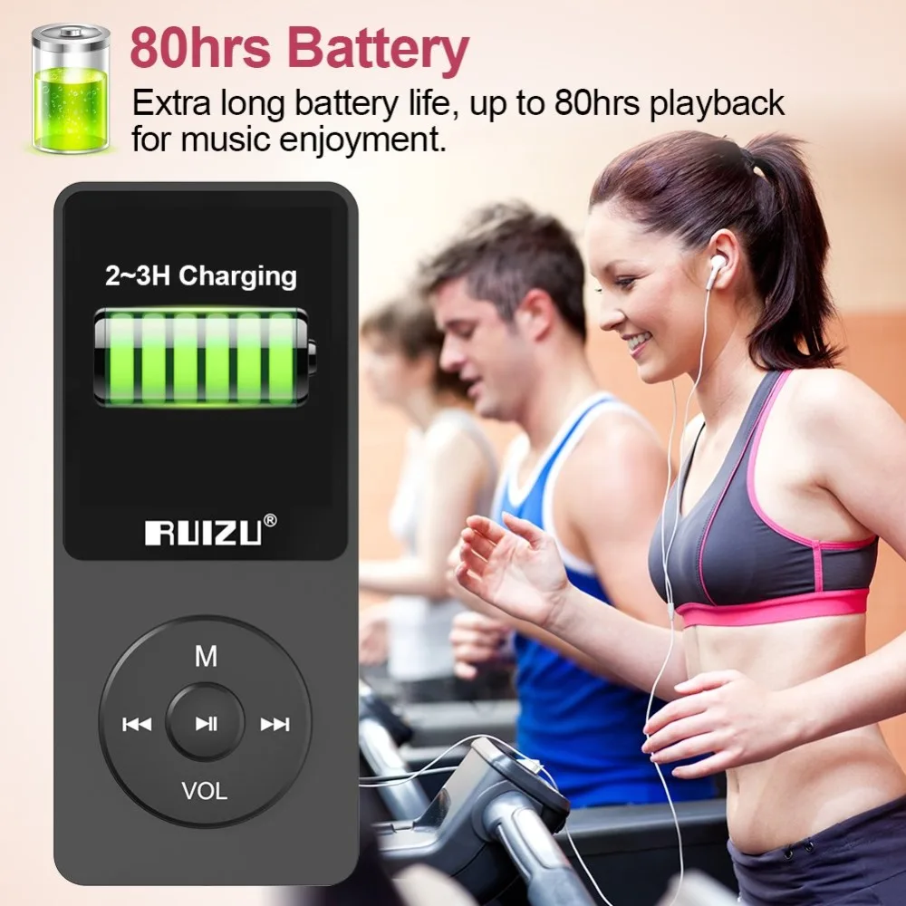 MP3 плеер RUIZU X02 ультра тонкий музыкальный плеер с fm-радио, диктофон, воспроизведение видео, чтение текста, 80 часов воспроизведения