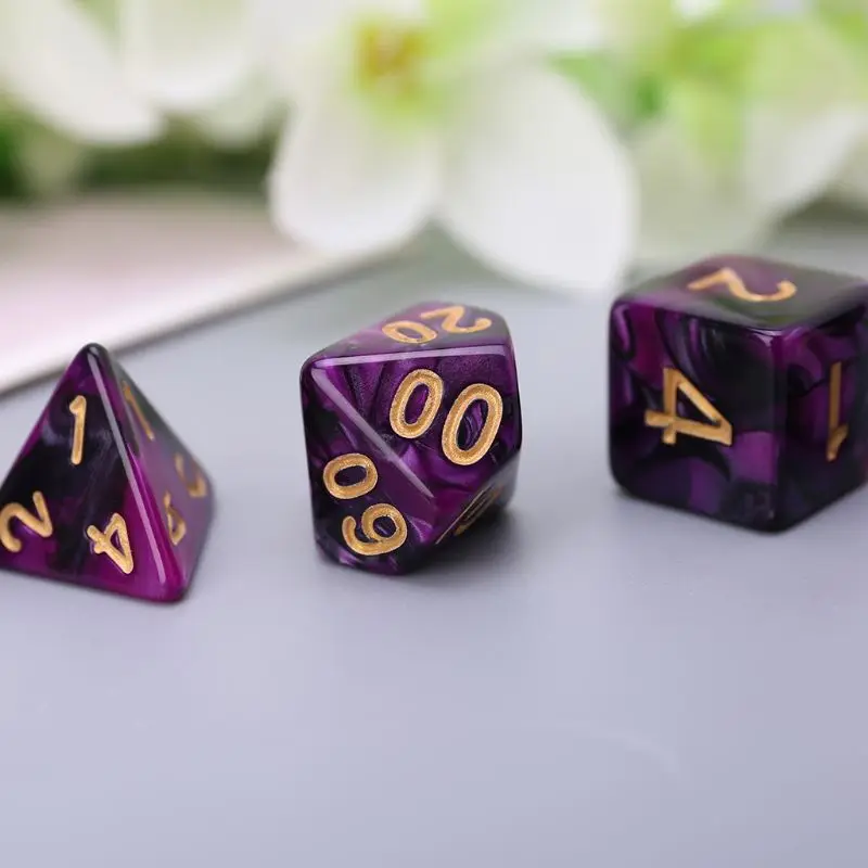 7 шт./компл. акриловые кости черный фиолетовый цифровые D4 D6 D8 D10 D12 D20 игральные KTV