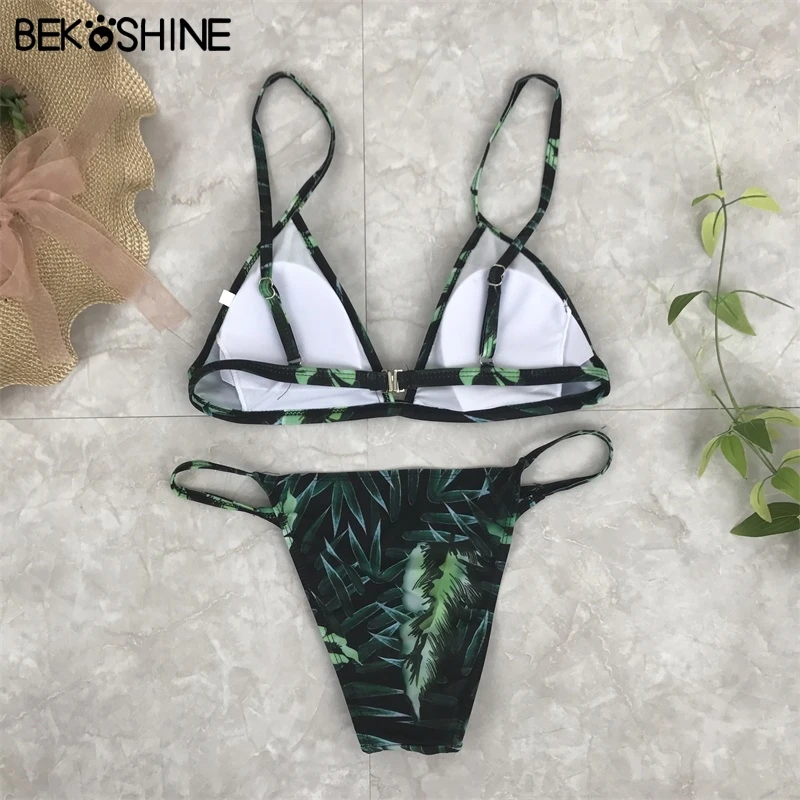 BEKOSHINE Sexy Низкой Талией Бикини Установить 2017 Лето Biquinis Печати Купальник Женщин