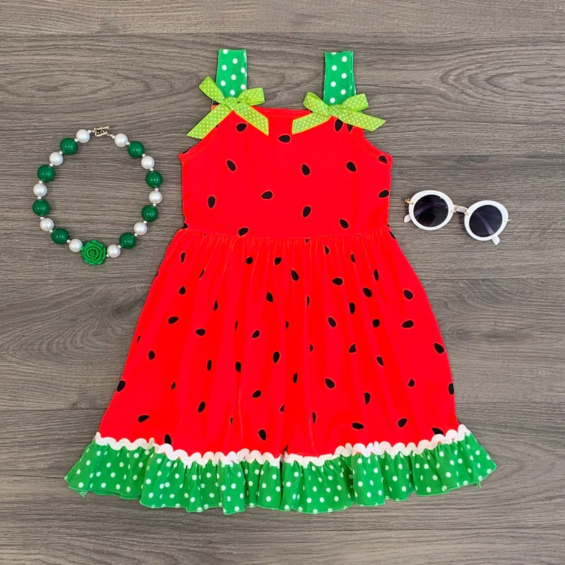 Rorychen Newest Red&ampGreen Toddler Infant Kids Baby Girls Summer Polka Dots Watermelon Dress Princess Party Wedding Tutu Dresses | Детская