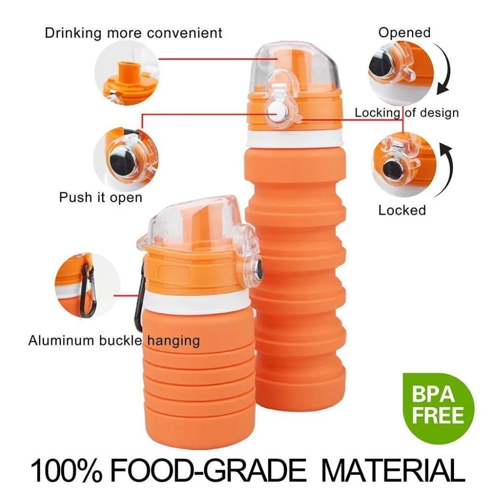 500 мл складная бутылка для воды BPA бесплатно портативная силиконовая складные
