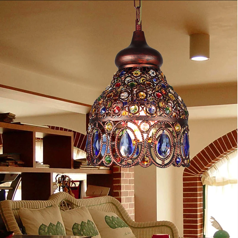 Цветная люстра в средиземноморском стиле с железным кристаллом освещение для