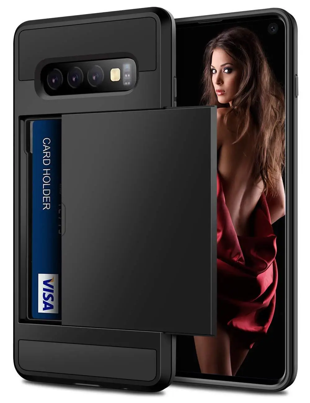 Black Чехол-слайдер со слотом для карт держатель чехол для samsung Galaxy S10 плюс S10E S10 5G S9 S8 S7 Edge чехол для A7 A8 плюс J3 J7 J8 J4 J6 плюс - Цвет: Black