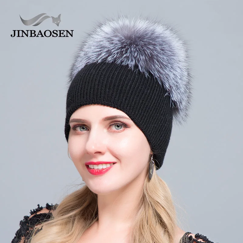 Вязаная меховая шапка JINBAOSEN русская Мода ушные наушники с лисьим мехом зимняя