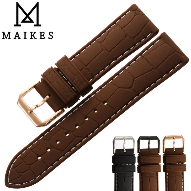Ремешок MAIKES мужской для спортивных часов резиновый браслет с черной пряжкой