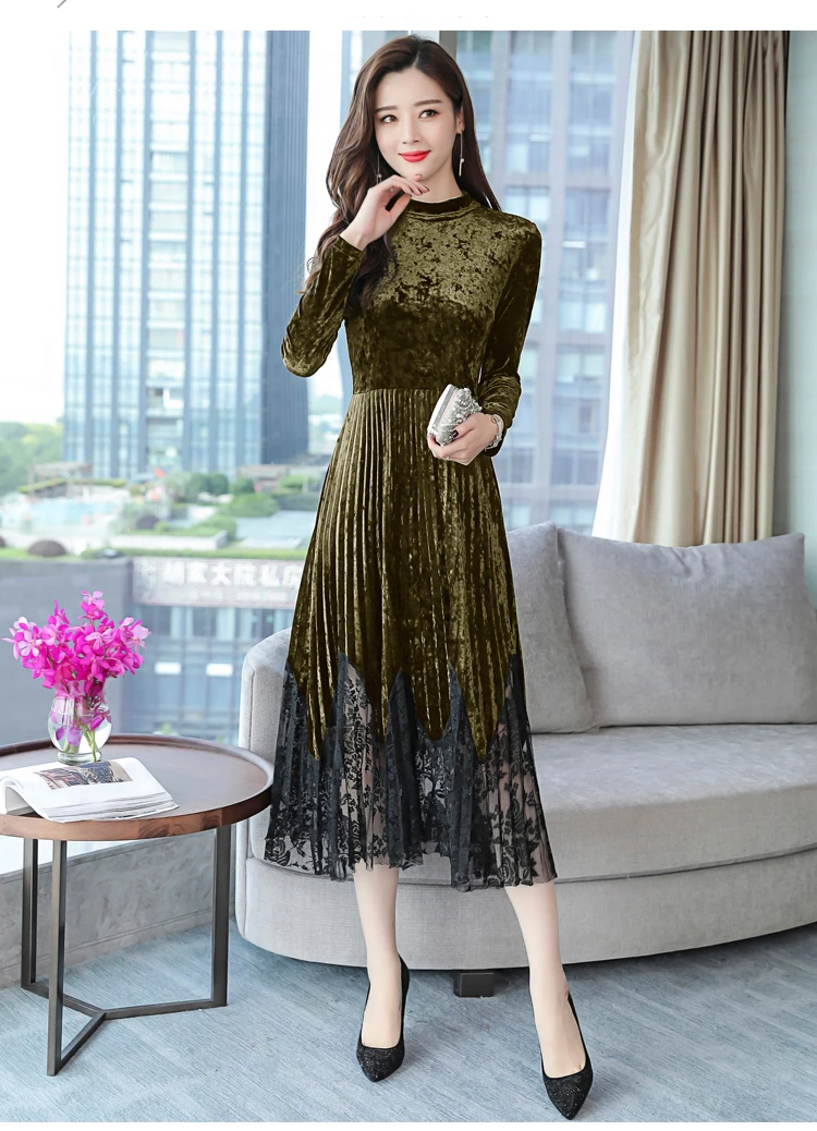 Осень Зима винтажное сексуальное кружевное платье миди корейское женское элегантное облегающее платье с длинным рукавом размера плюс вечерние подиумные платья