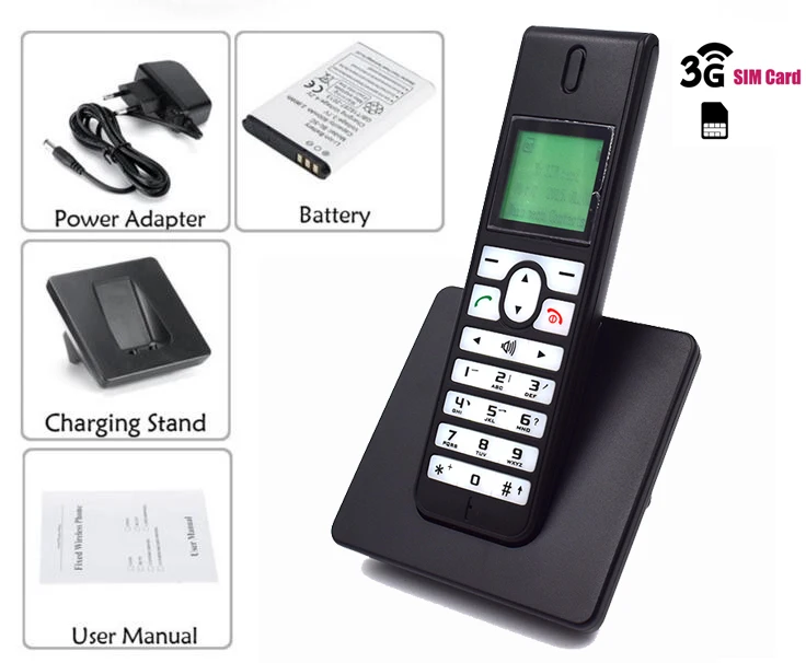 Black with 3G Многоязычная GSM Беспроводная Поддержка 2G 3g sim-карта беспроводной телефон с SMS подсветкой красочный экран стационарный телефон для дома - Цвет: Black with 3G