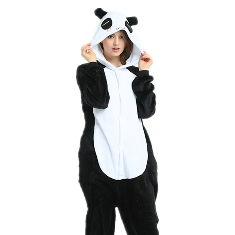 Adults Pajamas Women Flannel Sleepwear Unisex Cute Panda Cartoon Animal Pajama Set Hooded Pyjamas Kigurumi