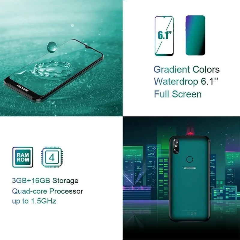 Doogee Y8 Android 9 0 телефон 3 Гб ОЗУ 16 ПЗУ 6 1 дюймов 19:9 полный экран с каплями воды MTK6739