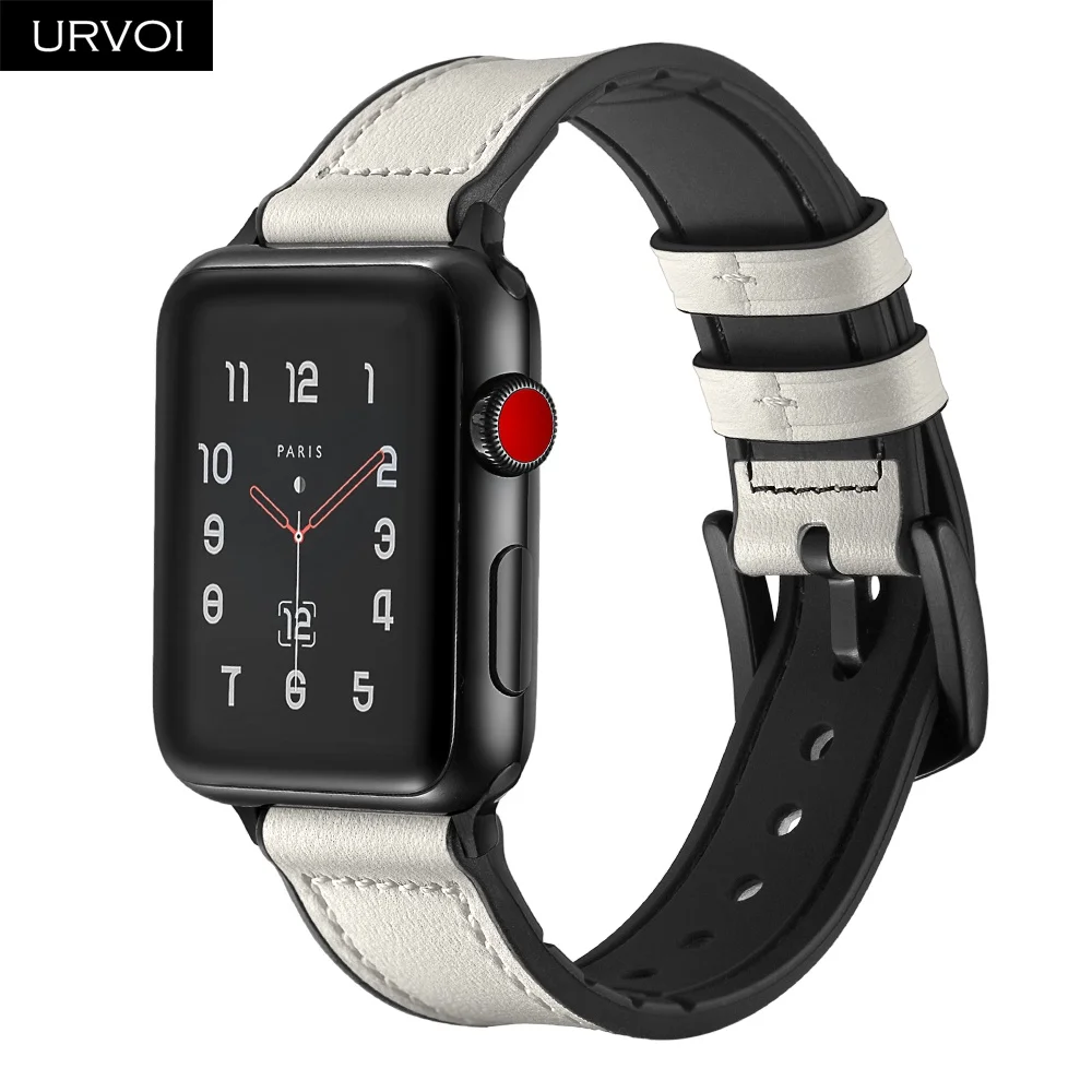 Ремешок URVOI для apple watch series 5 4 3 2 1 кожаный ремешок силиконовая задняя часть iwatch