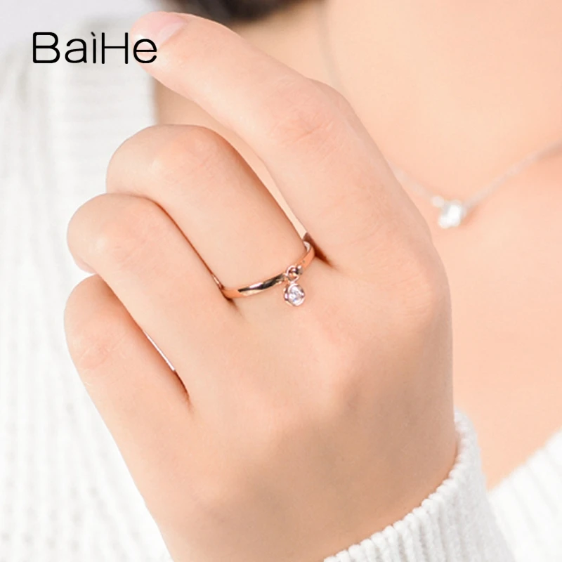 BAIHE Твердое 14 к желтое золото 0.10ct круглый Сертифицированный H/SI круглый натуральный бриллиант обручальное кольцо для женщин Мода Ювелирные украшения подарок кольцо