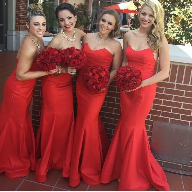 

vestido de festa 2021 New Red Long Cheap Bridesmaid Dresses Under 50 Sweetheart Off the Shoulder Chiffon Wedding Party Dress