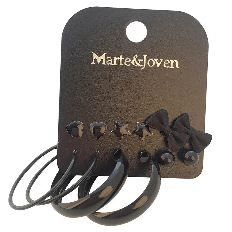 Marte& Joven, 6 пар, несколько больших круглых сережек, классическая черная звезда/Сердце/бант, Комплект сережек для женщин, девочек, подарки на день рождения