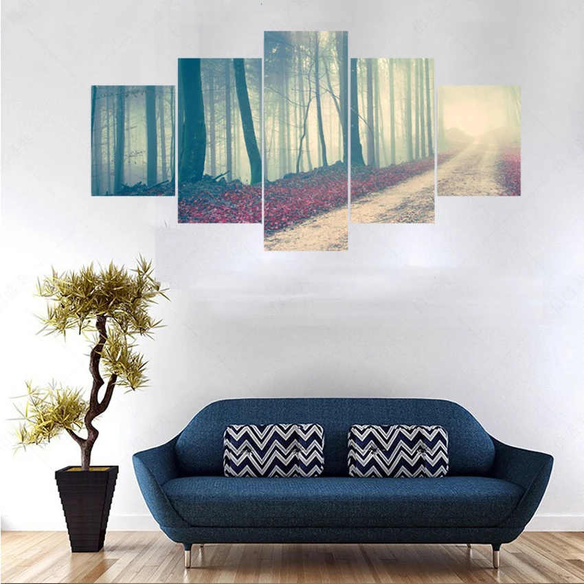 5 панелей современный (без рамки) Pintura горная дорожка Холст Картина маслом
