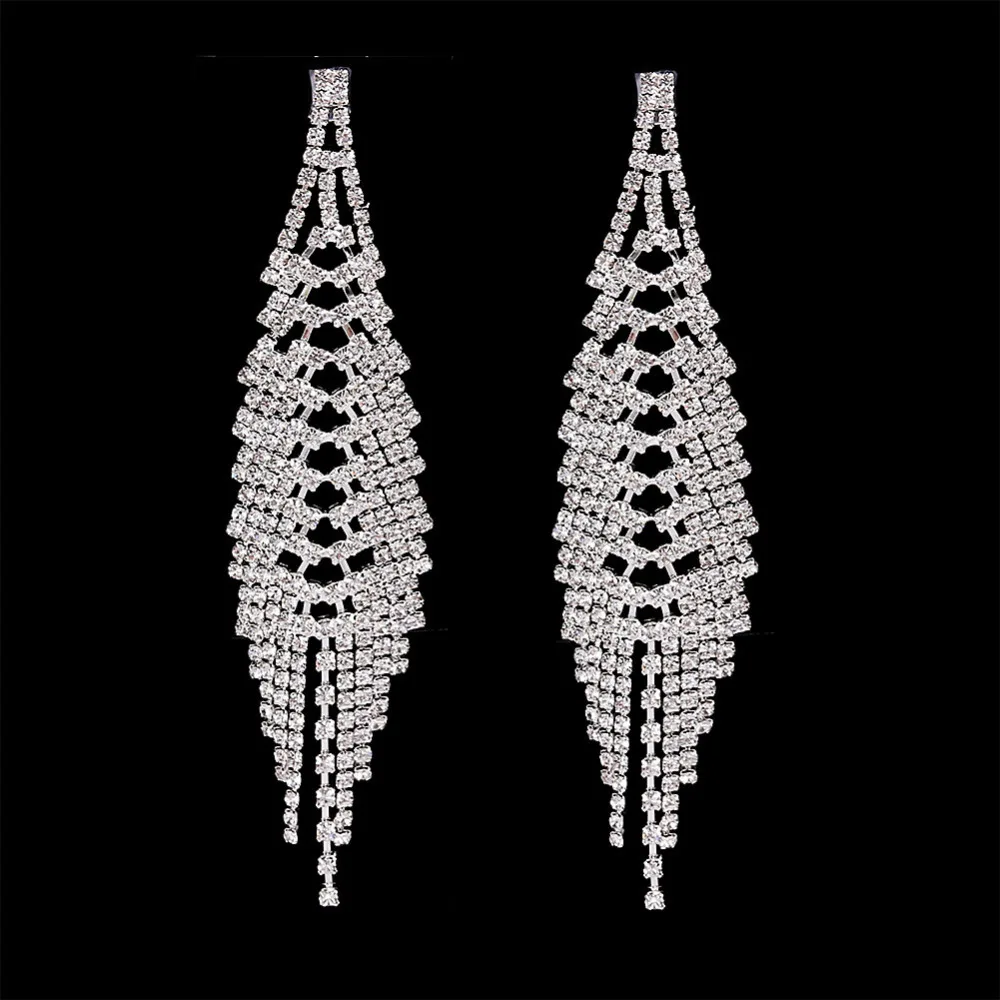 Женские Роскошные Длинные серьги Shevalues Свадебные бесконечные петли Стразы