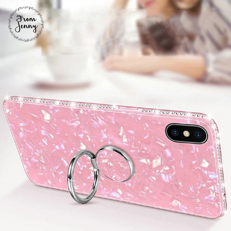 Чехол для iphone X XR XS Max палец кольцо Kickstand чехлы 8 7 Plus 6 6s Bling Conch Shell закаленное