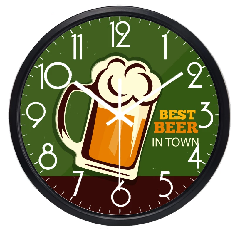 Настенные часы Best Beer In Town стеклянный корпус металлическая рамка звук без тикания