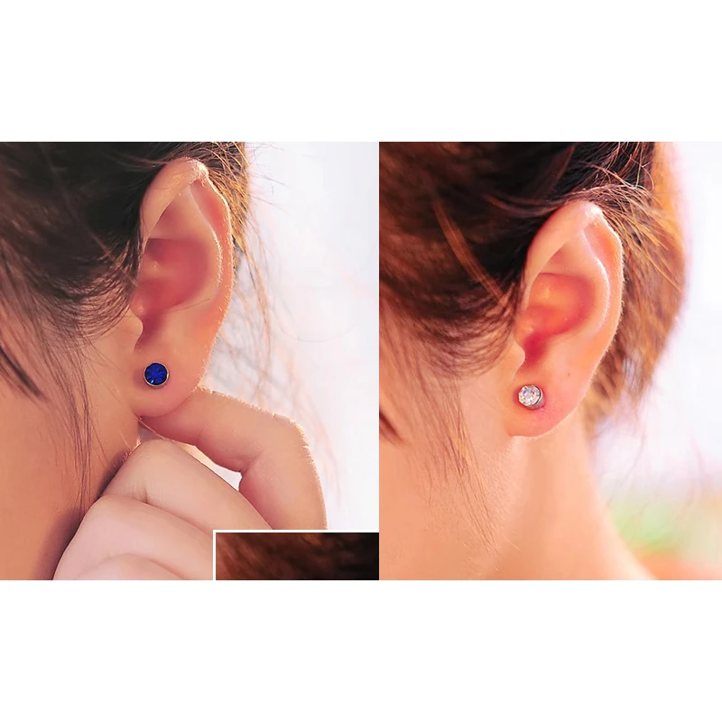 Серьги-гвоздики Poputton мужские с черными кристаллами круглые магнитные украшения