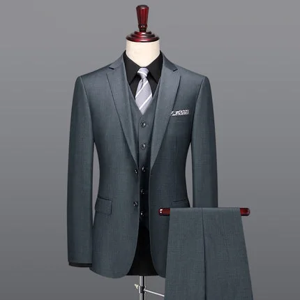 blazer vest pant Шерсть Новое поступление; весенние повседневные slim fit Серый Блейзер, жилет, штаны, комплект из 3 предметов, одежда размера плюс на День отца подарки классический блейзер на двух пуговицах - Цвет: blazer vest pant