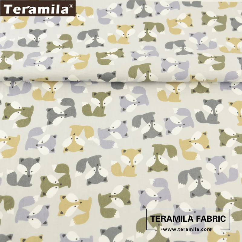 Teramila из хлопка с принтом светло-серые и желтые Мультяшные лисы дизайн Quiting Patchwork Twill материал шитье скрапбукинг