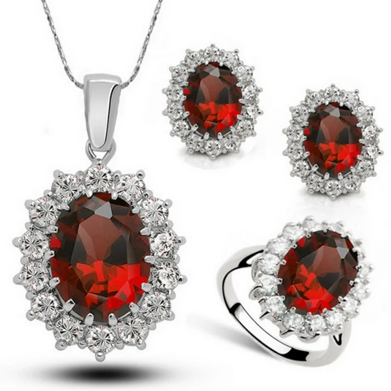 Набор ювелирных изделий OMHXZJ Wholesale Woman Fashion Youth Story AAA Zircon Crystal 18KT Platinum Silver Necklace Earrings Ring Jewelry Sets ST06.