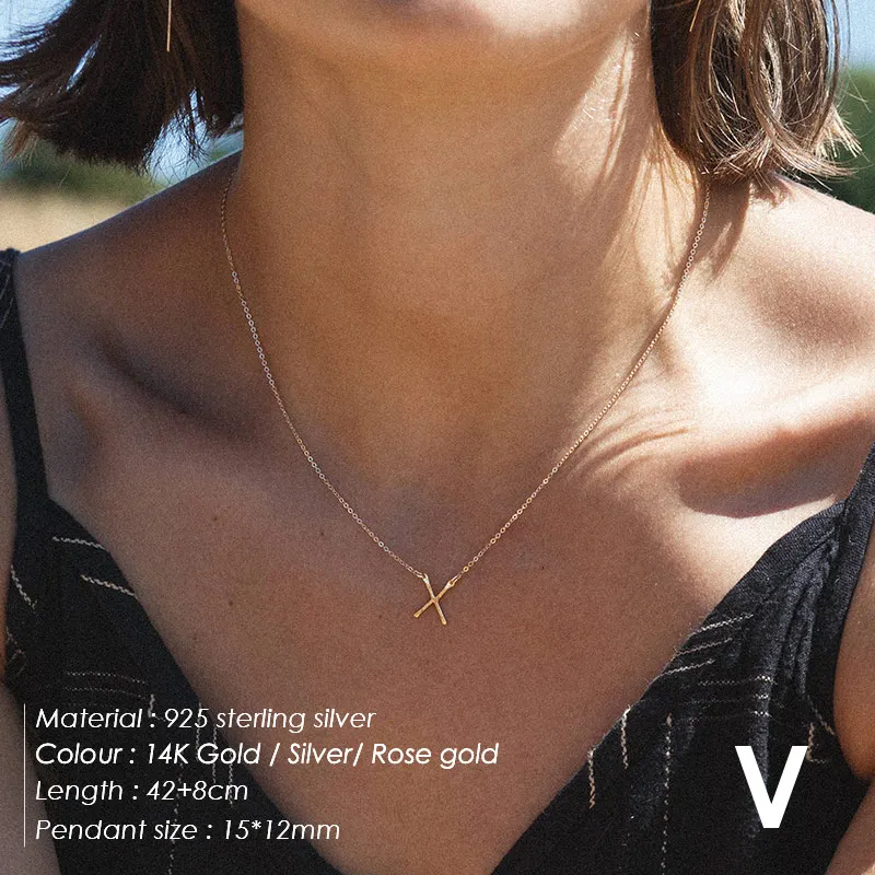 V-EMNL017 Laramoi простой 925 пробы Серебряный Длинный кулон ювелирные изделия позолоченный слоистый чокер ожерелье корейский стиль ювелирные изделия для женщин девушек - Цвет камня: V-EMNL017