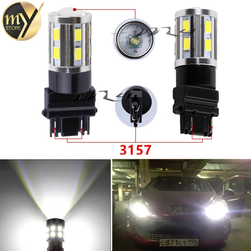2 шт. 3157 3156 Led Высокая мощность 12 SMD 5730 5 Вт XPE LED Ксеноновые белые поворотные