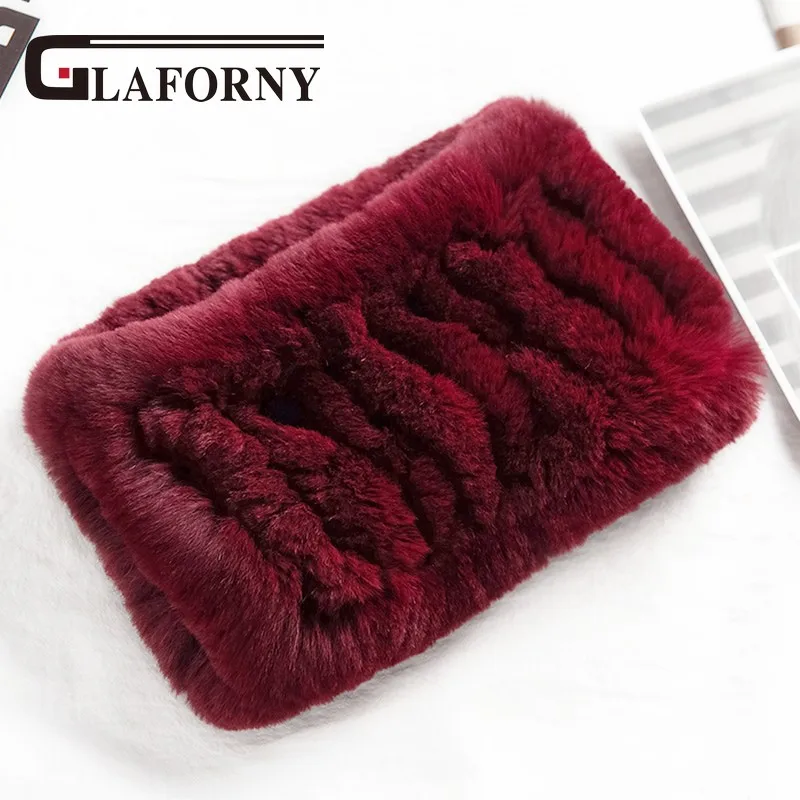 Glaforny, вязаный шарф из кроличьего меха, кольцо,, настоящий кролик рекс, повязки для волос, женская зимняя мода, меховое ожерелье, 35 цветов - Цвет: dark red