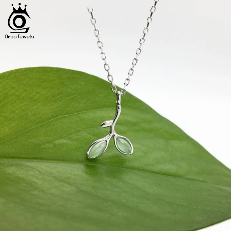ORSA JEWELS цельное Стерлинговое серебро женские ожерелья с первоклассным рисунком кошачий глаз в виде листьев женские модные вечерние ювелирные изделия SN94