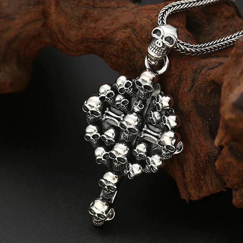 

S925 silver Skull Cross Pendant necklace for men Top quality Gothic Punk style Thai silver jewelry Hip hop pendants dropshipping