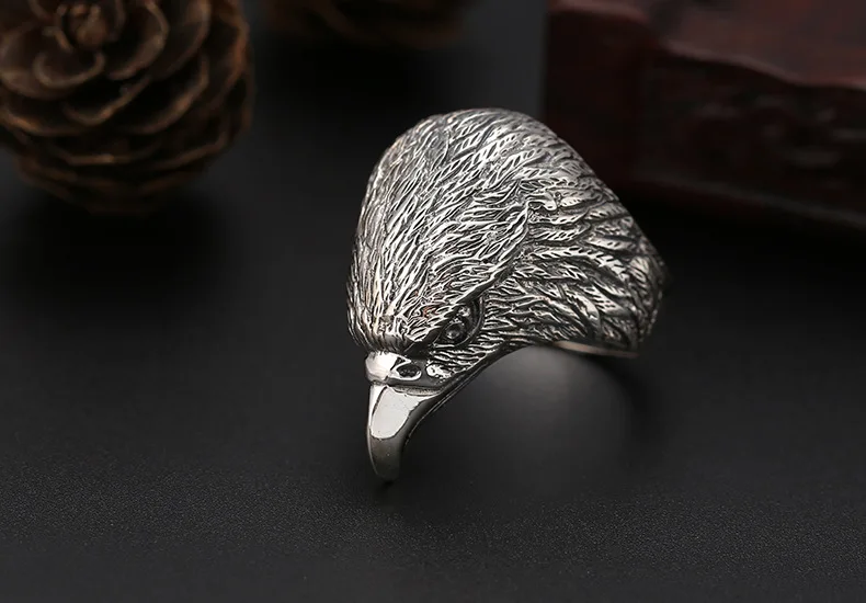100% Серебро 925 пробы Крутое кольцо с орлом Стерлинговое человеком-орлом серебро