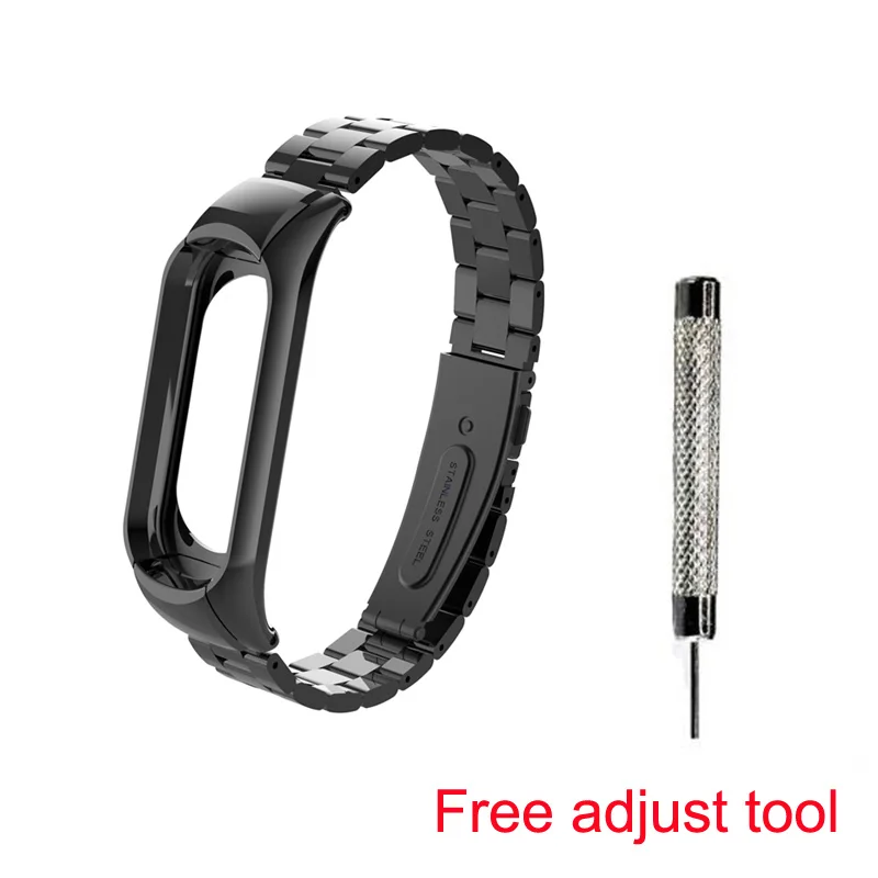 Type 2 metal black Браслет с цветочным принтом для mi band 3, кожаный металлический ремешок для Xiao mi Band 3, чехол из нержавеющей стали, браслет - Цвет: Type 2 metal black